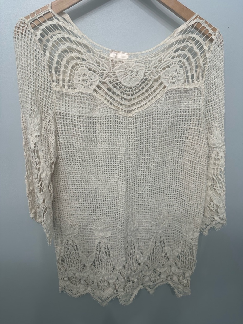 Crochet Lace Knit Tunic Cover-Up in Cream